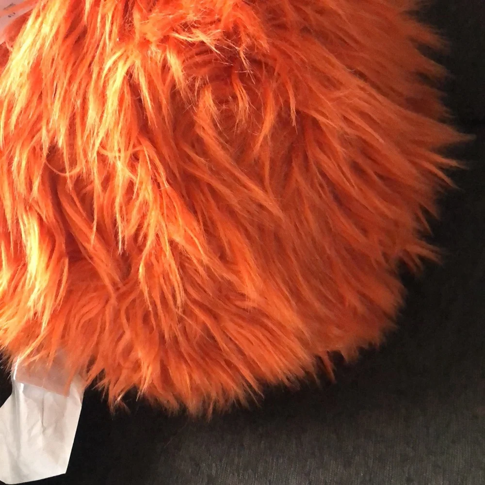 Cupcakes and Cashmere ORANGE Pumpkin Fuzzy Faux Fur Throw Pillow